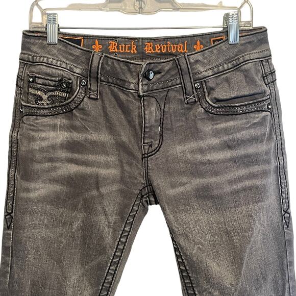 Rock Revival Jen Straight Jeans Womens Size 29  Black Wash Mid Rise Slim Fit - Picture 4 of 13